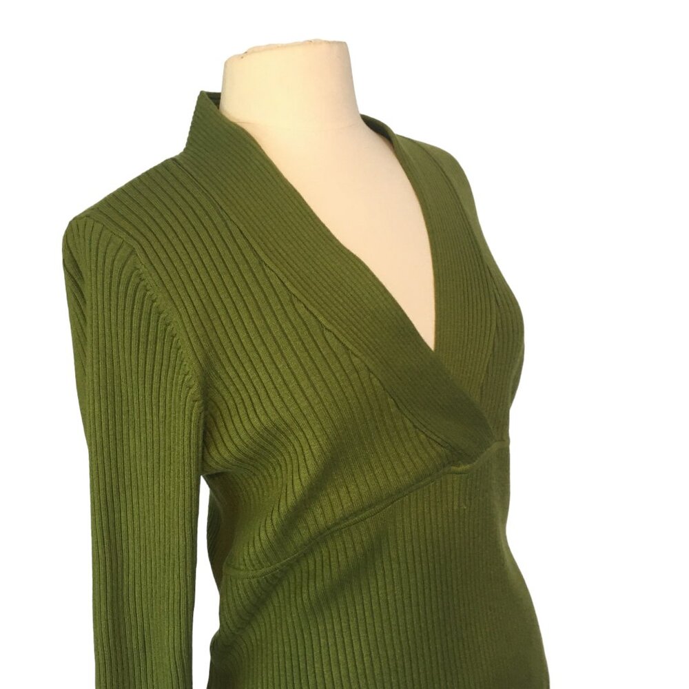 Lane Bryant Womens Green Ribbed V-Neck Wrap Sweater, criss cross size 14/16 - Picture 4 of 9